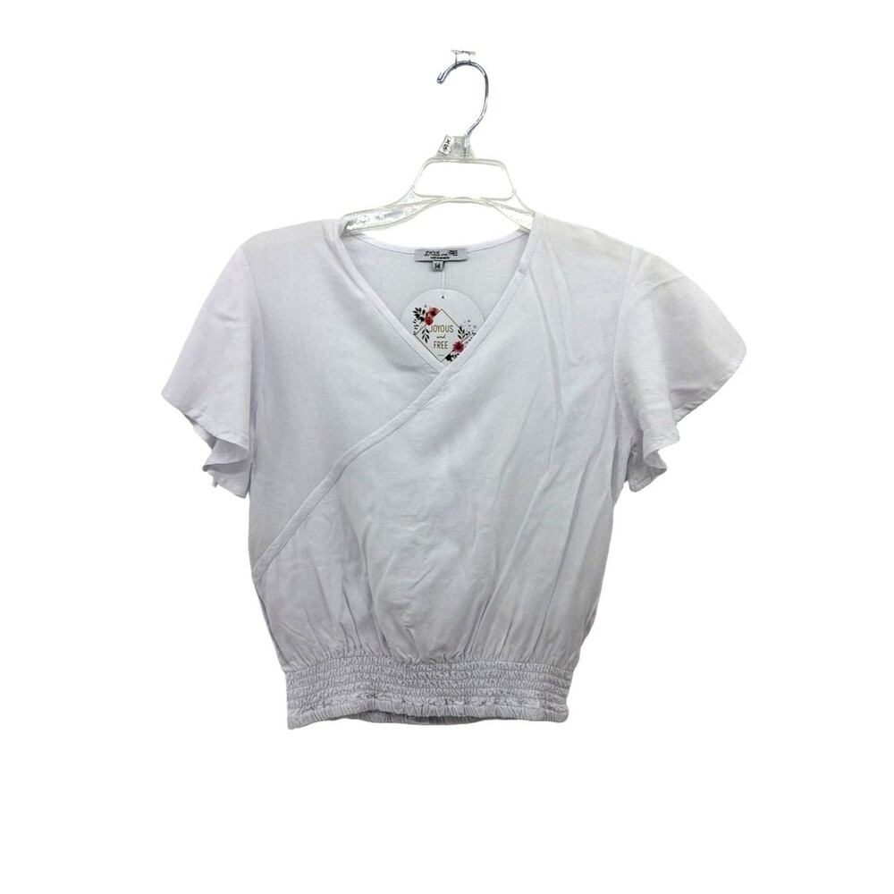 Joyous Free White Wrap-Style Flutter Sleeve Top